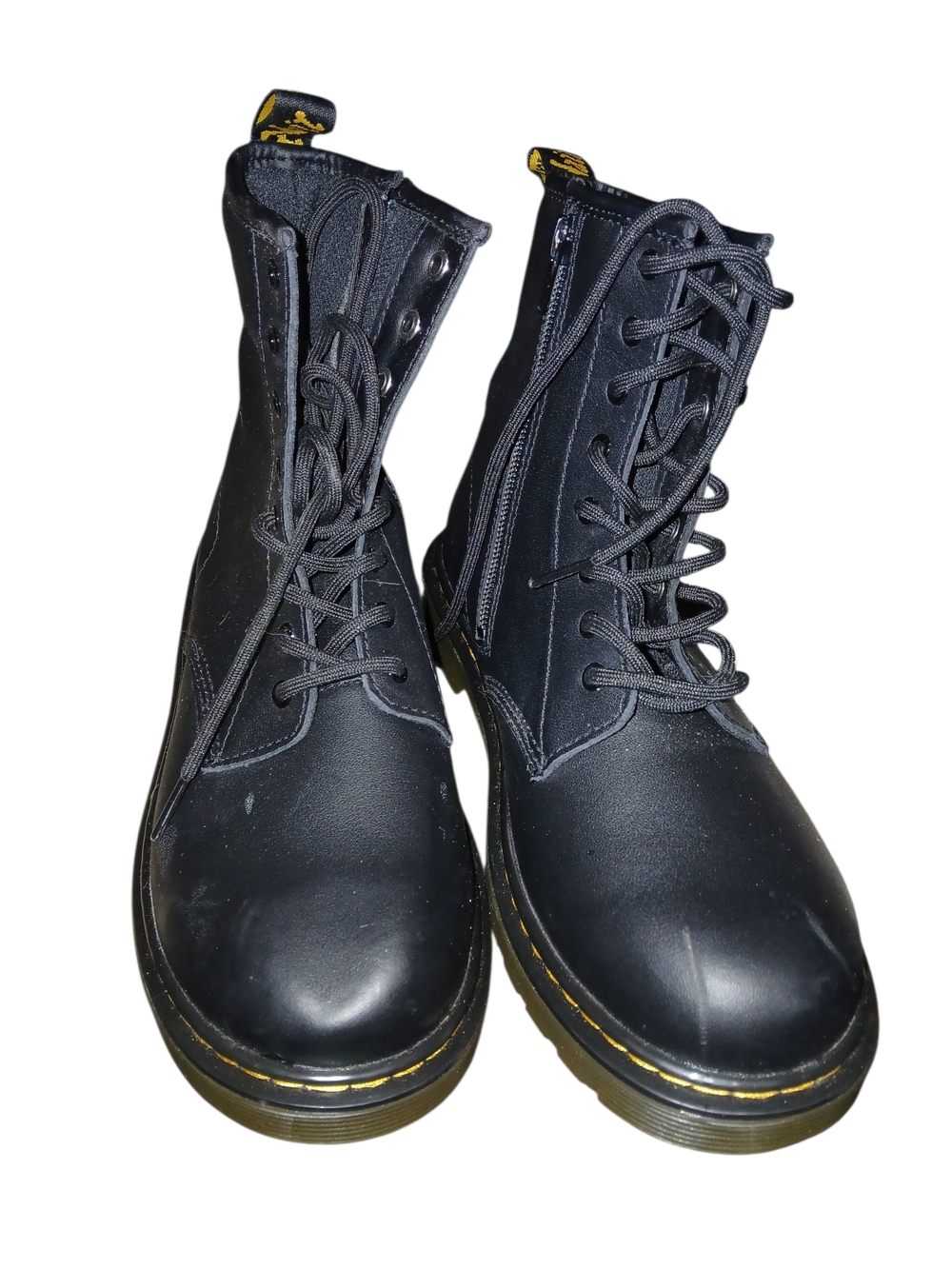 Dr Martens 1460 Black Lace-Up Combat Boots with Yellow Stitching 5Y
